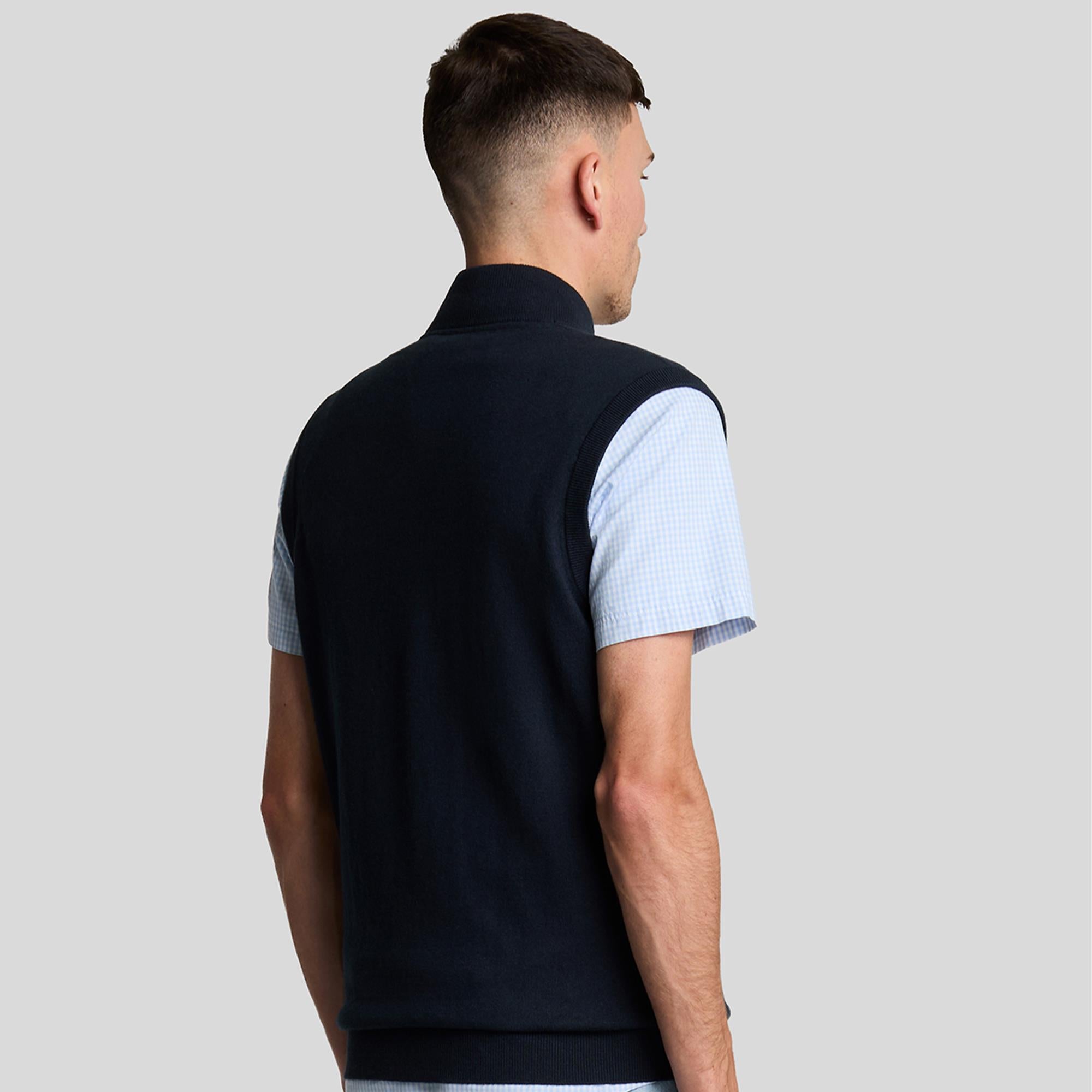 Lyle & Scott Cotton Merino Full Zip Knitted Vest Dark Navy